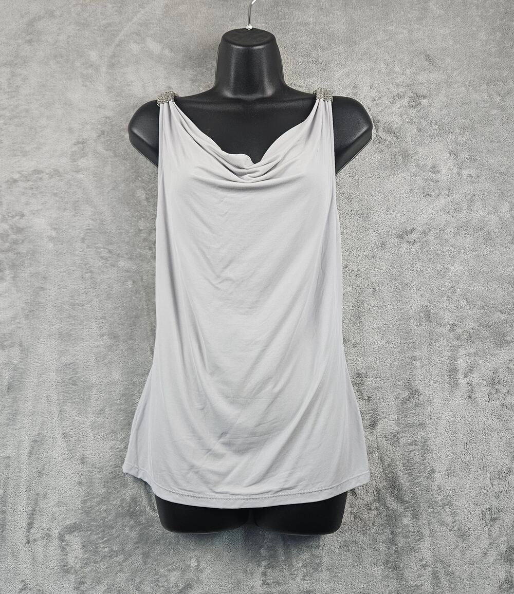 WHBM Silver Cowl Neck Tank L Metallic Glam Embellished Evening Top